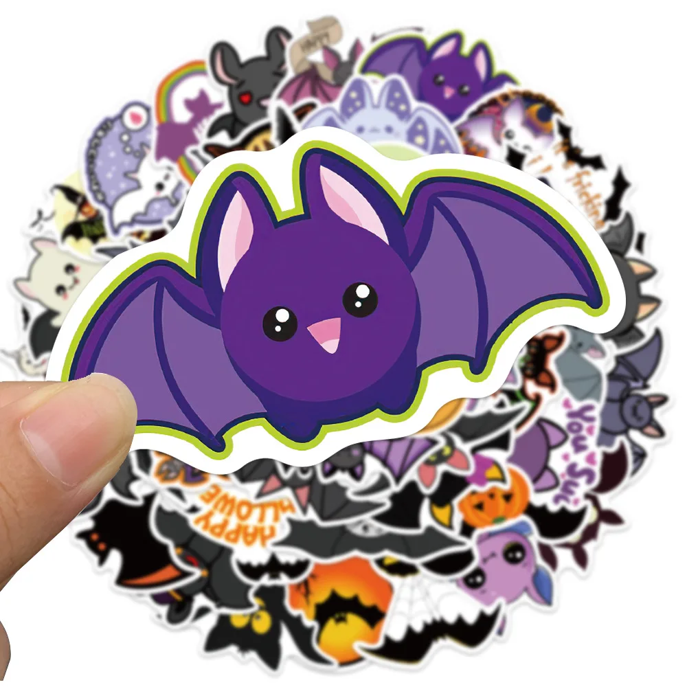 50PCS Halloween Purple Bat Stickers Streetwear Laptop Happy Halloween Elements Harajuku Wall Bar Fashion Living Room Sticker