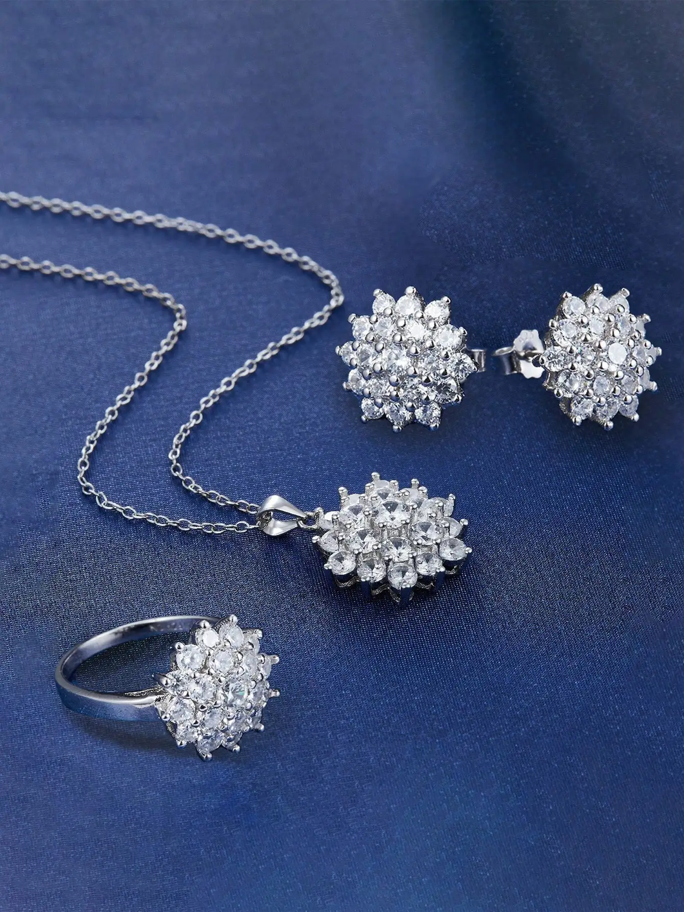 

Ожерелье из стерлингового серебра 925 пробы с кубическим цирконием, серьги, кольцо для женщин, сверкающие вечерние свадебные цветы, наборы ювелирных изделий, подарки