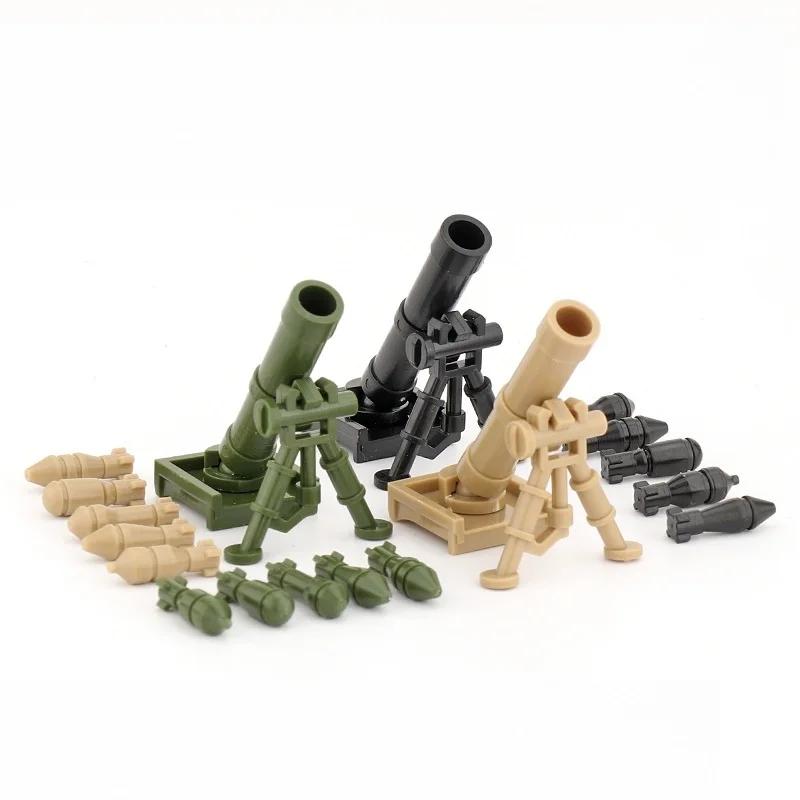 WW2 Mortar MOC Soldiers Military Weapons Pack Army Mini Action Figures Accessories Playmobil Building Block Boy Toys Brinquedos