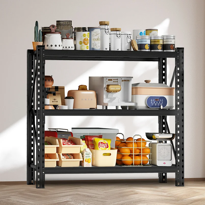 

3-Tier Industrial Shelving Rack 47in Heavy Duty Steel Shelving Unit Adjustable 51.2" W*23.6" D*47.3"H Black Requires Assembly