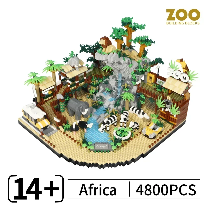 5000PCS Creatieve Afrikaanse Landschap Regenwoud Panda Dier Dierentuin Bouwstenen Monteren Micro Bricks Speelgoed Jongen Kid Gift
