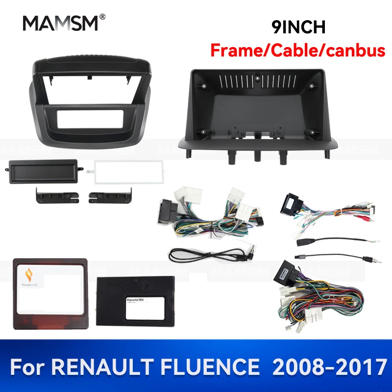 MAMSM Radio para Auto Android de 9 Pulgadas para RENAULT FLUENCE 2008-2017, Marco Estéreo, GPS, MP4, Arnés de Cableado Multimedia, Caja Canbus