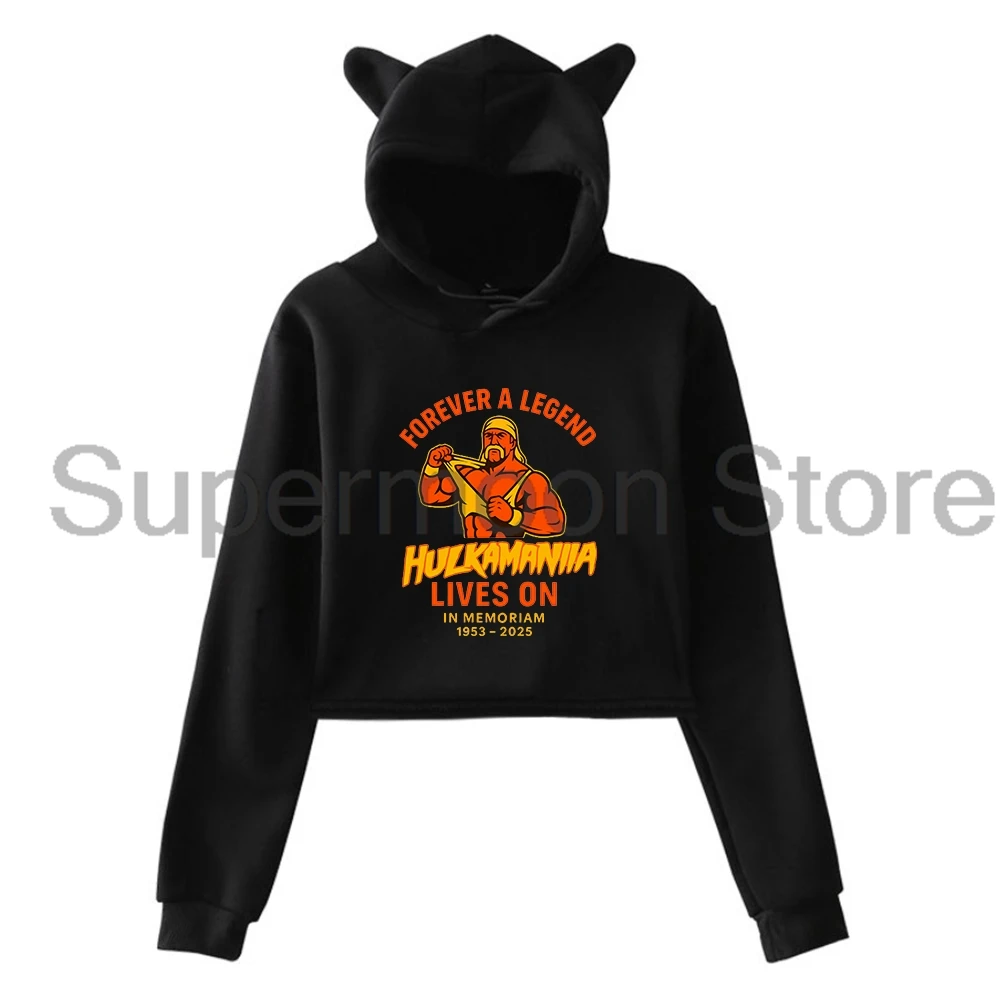 Hulk Hogan Hulkamania Forever 1953-2025 Memoriam Hoodie Orelhas de Gato Moletom Com Capuz Manga Longa Top Colheita Roupas Femininas