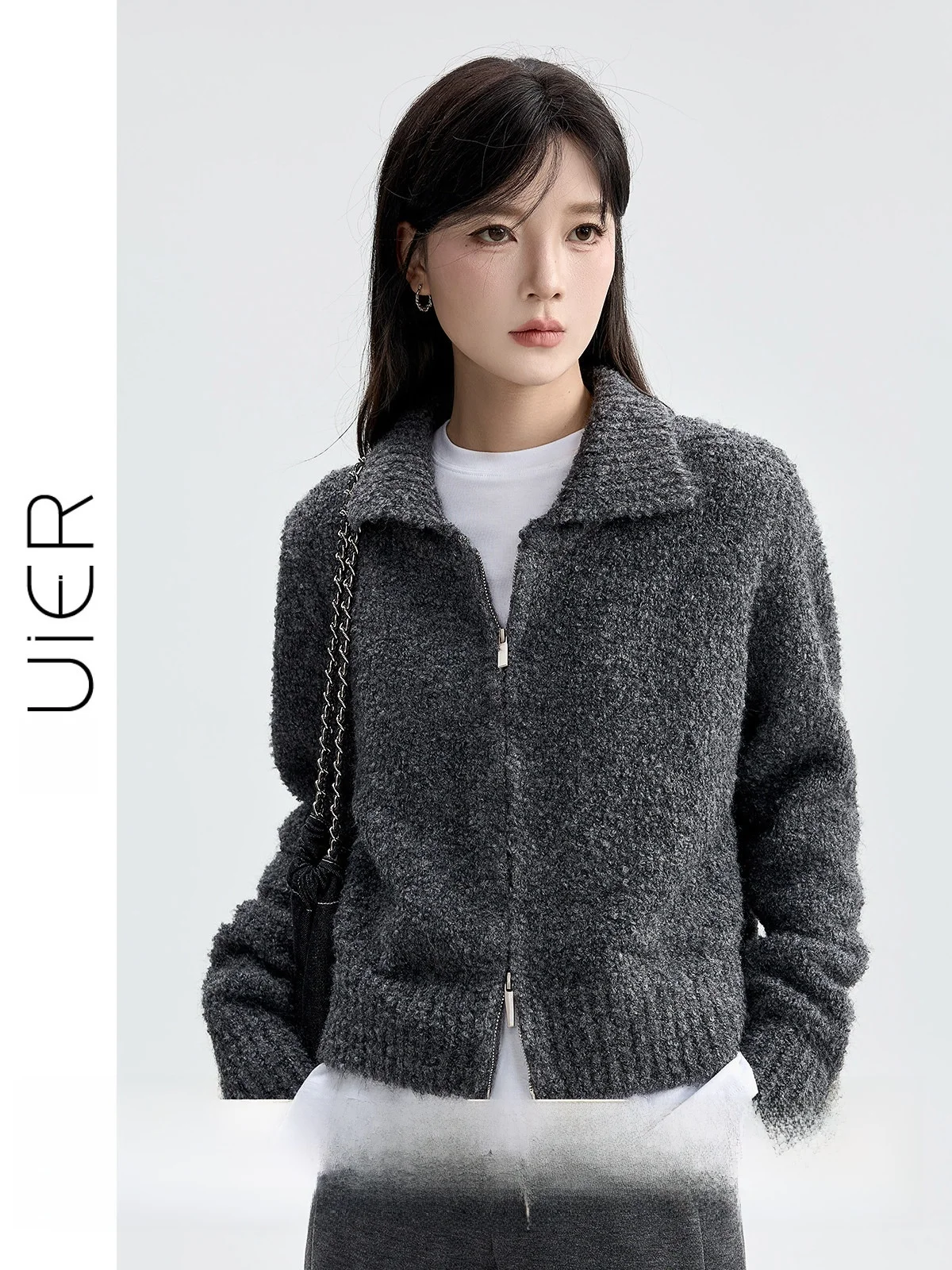 

Guier Double Zipper Sweater Cardigan Women's Autumn Winter Fashion Classy Slimming Top High End Feel Vintage Style Long Sleeve
