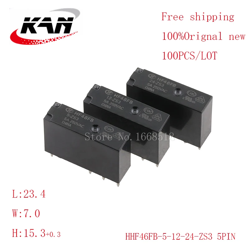 

Free shipping 100pcs electromagnetic relay HF46FB-5-ZS3 HF46FB-12-ZS3 HF46FB-24-ZS3 5VDC 12VDC 24VDC 5A 250VAC 5PIN Original New