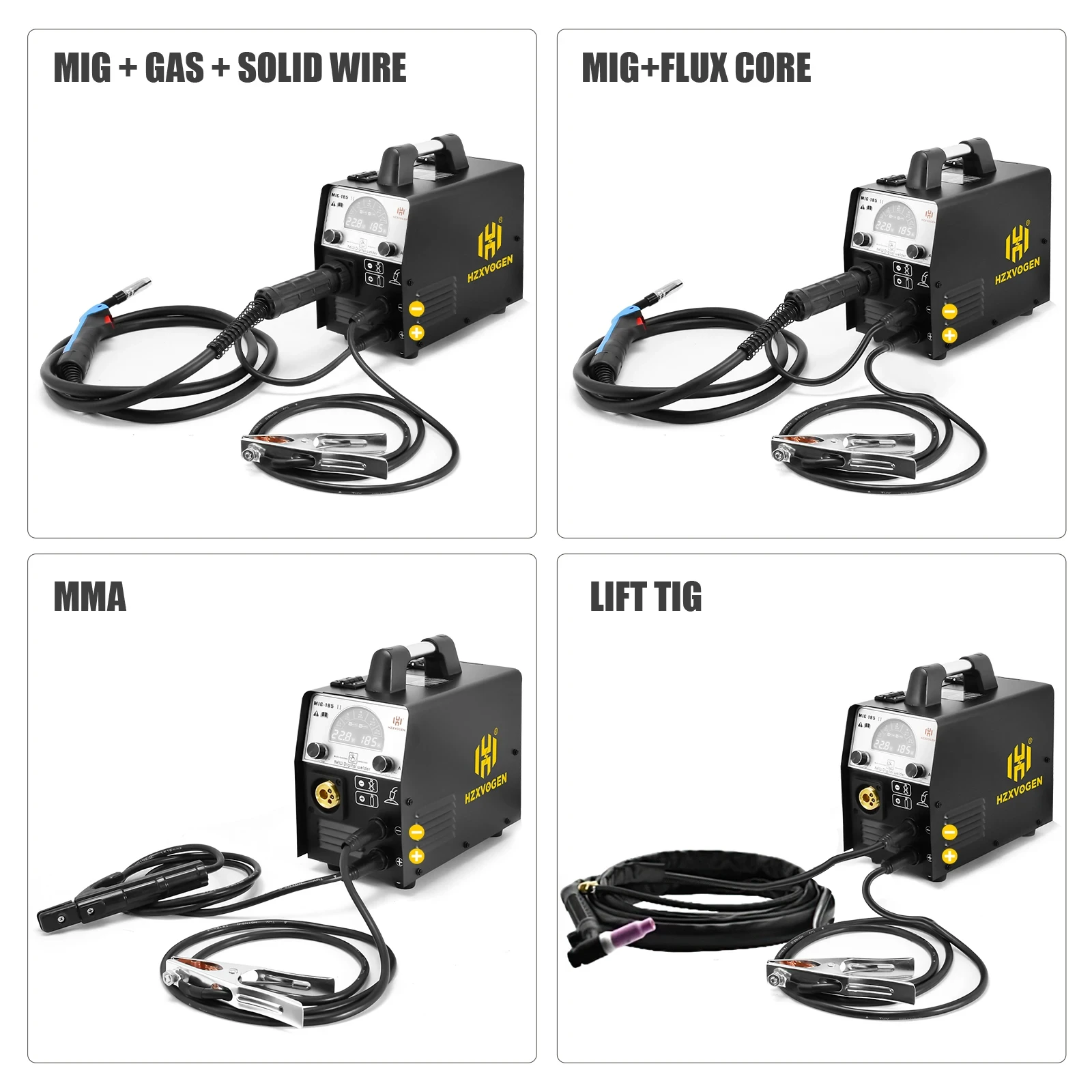 HZXVOGEN Welding Machine MIG185II 5 in 1 MIG Semi-Automatic IGBT Inverter Gas MIG Gasless MIG TIG ARC/MMA Non-Gas Welder