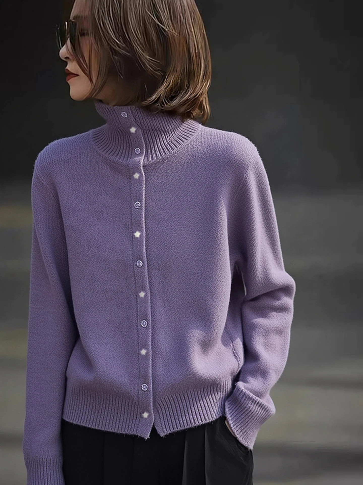 Faionable col haut bouton unique chaud Camere pull polyvalent Simple trajet Long Sve Base irt hiver 2025