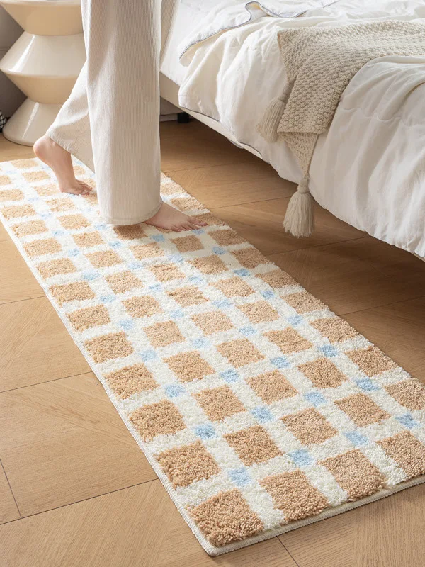 Korean Style Thick Long Carpet Bedside Rug Absorbent Water Foot Pad Rectangular Cluster Weaving Home Decorative Floor Mat