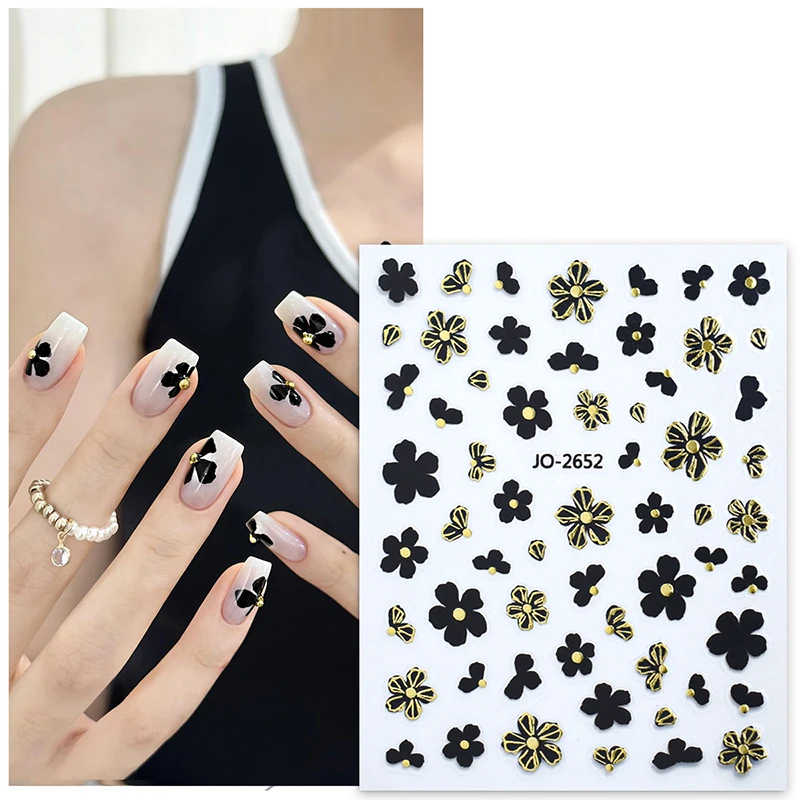 Petals Flowers Nail Art Sticker Gold White Silver Self Adhesive Simple Floral Nail Decals For Nail Decoration DIY Design