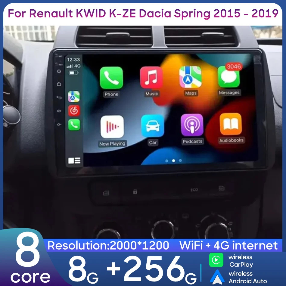 Android For Renault KWID K-ZE Dacia Spring 2015 - 2019 Car Multimedia Player Auto Radio Carplay Video Stereo Navigation GPS 2din