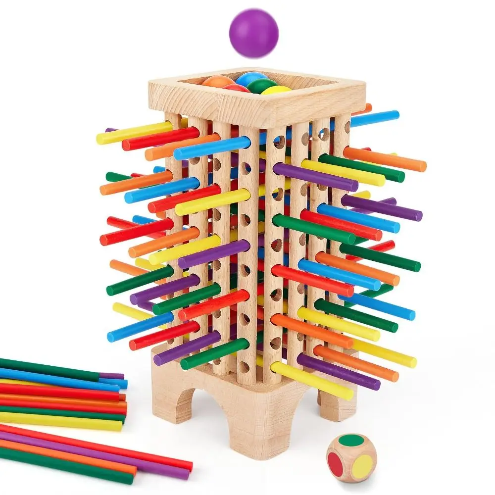 

3 in 1 Wooden Stick and Tower Game Thinking Training Hand-eye Coordination Montessori Board Game Early Education