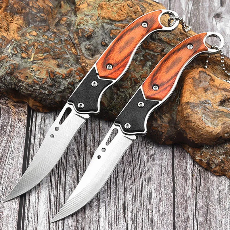 Mini Folding Knife Stainless Steel Sharp Wood Handle Pocket Knife Multifunctional Survival Knives Outdoor Hunting Fishing Tools