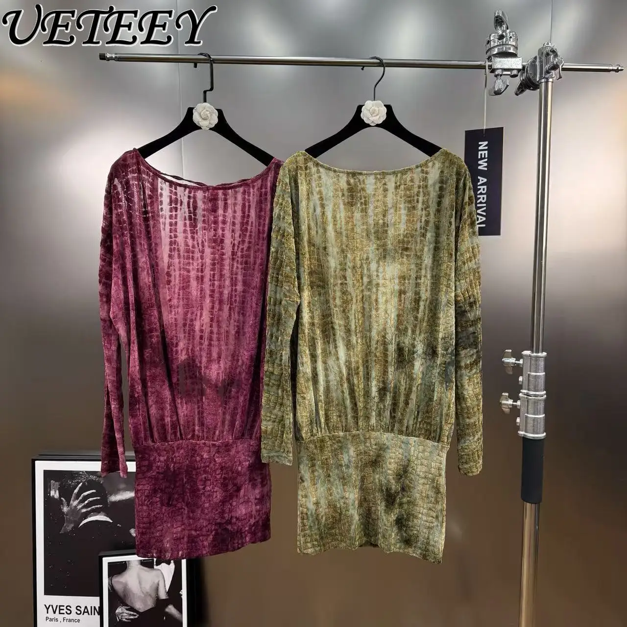 

Autumn Winter New Tie-Dye Gradient Round Neck Pullover Long Sleeve Dress Fashion Backless Sexy Short Dresses for Women