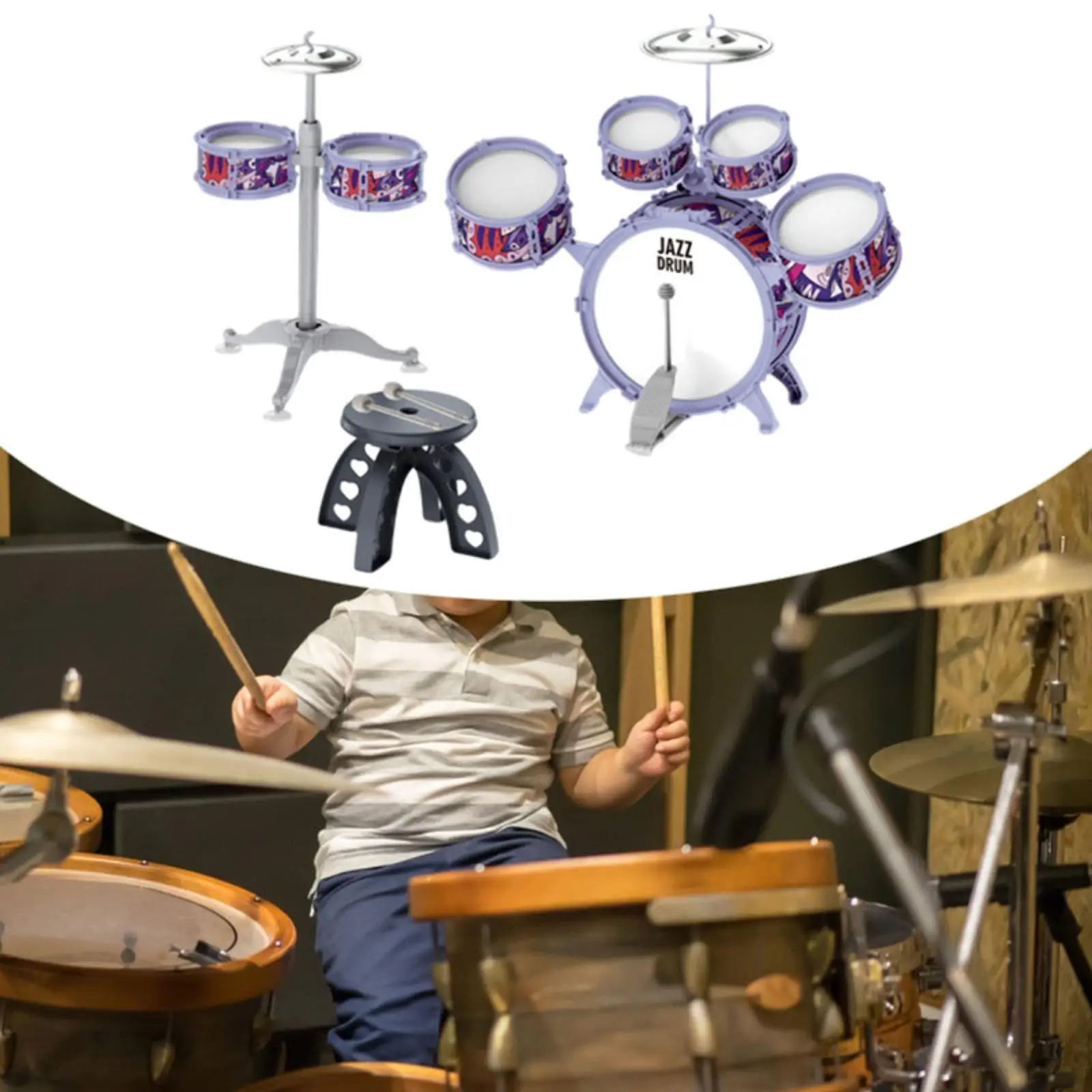 

Детская барабанная установка, музыкальное просветительское средство для выступления на сцене дошкольного возраста