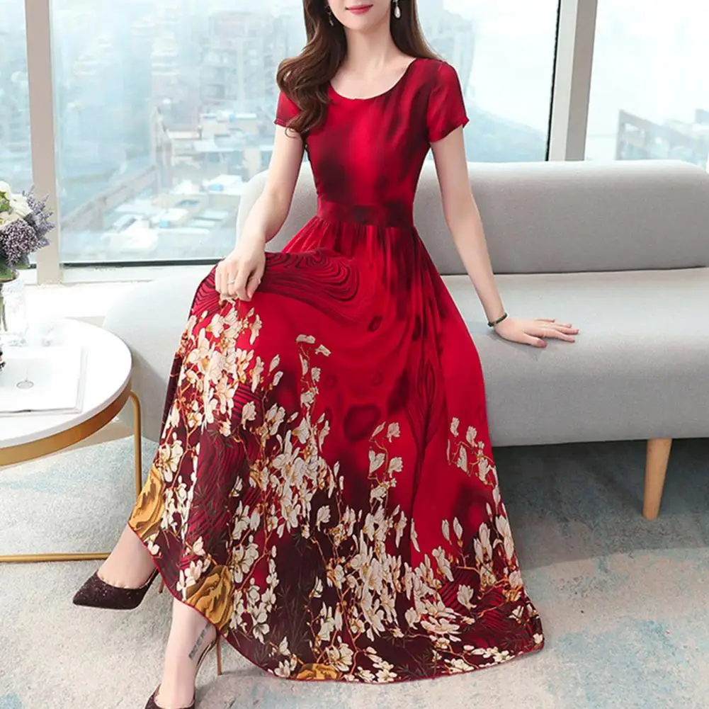 Female Flower Print Wonen Maxi Dress Elegant Autumn New Floral Print Large Hem A-Line Bohemian Dress Ladies Banquet Party Dress