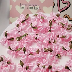 10PCS 3D Satin Ribbon Pearl Rose Flower Patch Handmade Appliques Sewing Wedding Craft Gift Box Decoration 3CM