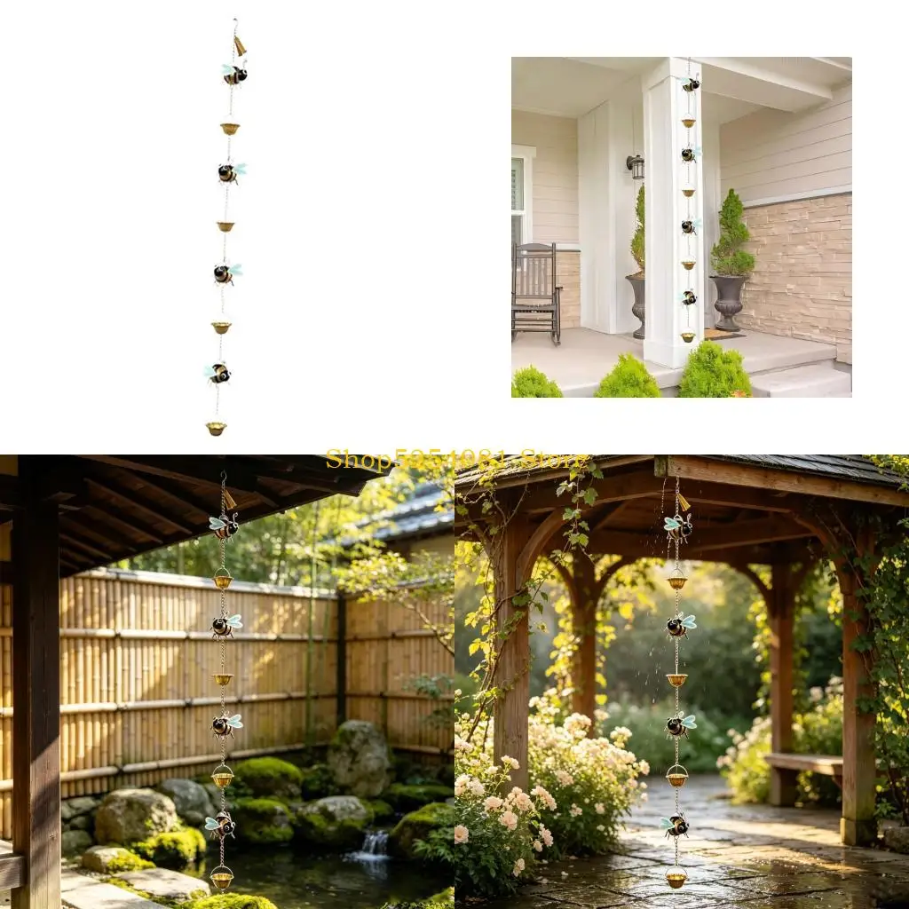 AXYC Garden Rain Chain Hanging Accent for Balcony and Eaves, Outdoor Gutter Chain with Nature Theme Look for Porch and Cottage