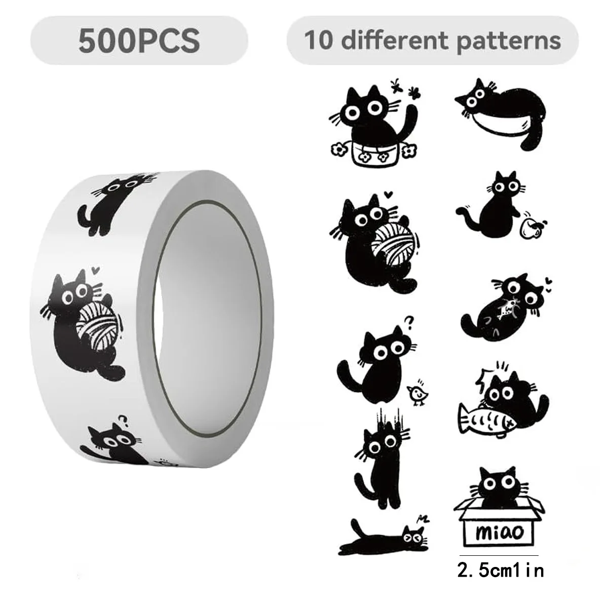 500Pcs Funny Cartoon Cat Meme 10 Style Stickers Gifts Pack for Kids Teen Adults, Cute Label Decals Crafts for Laptop Guitar