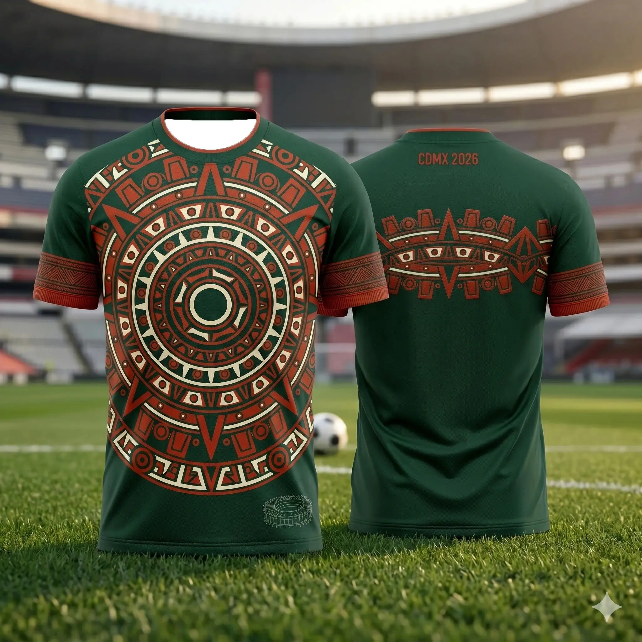 Camiseta de Fútbol México Aztec 2026 CDMX para Hombre y Mujer, Unisex, con Gráfico Tradicional Maya de la Piedra del Sol, Ropa Deportiva para Fanáticos