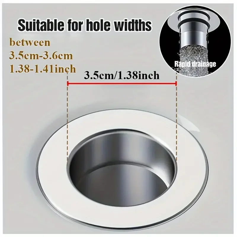 2 piezas de tapón a prueba de fugas para lavabo con filtro de acero inoxidable, colector de drenaje con núcleo que rebota antiolor de acero inoxidable