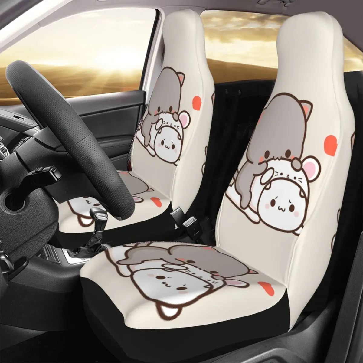 

Peach And Goma Mochi Cat Car Seat Cover Custom Printing Universal Front Protector Accessories Cushion Set