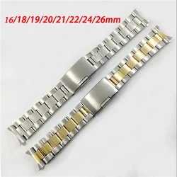 Curved End Stainless Steel Watchband 16mm 18mm 19mm 20mm 21mm 22mm 24mm 26mm Universal Wrist Straps Silver Gold Bracelet Band