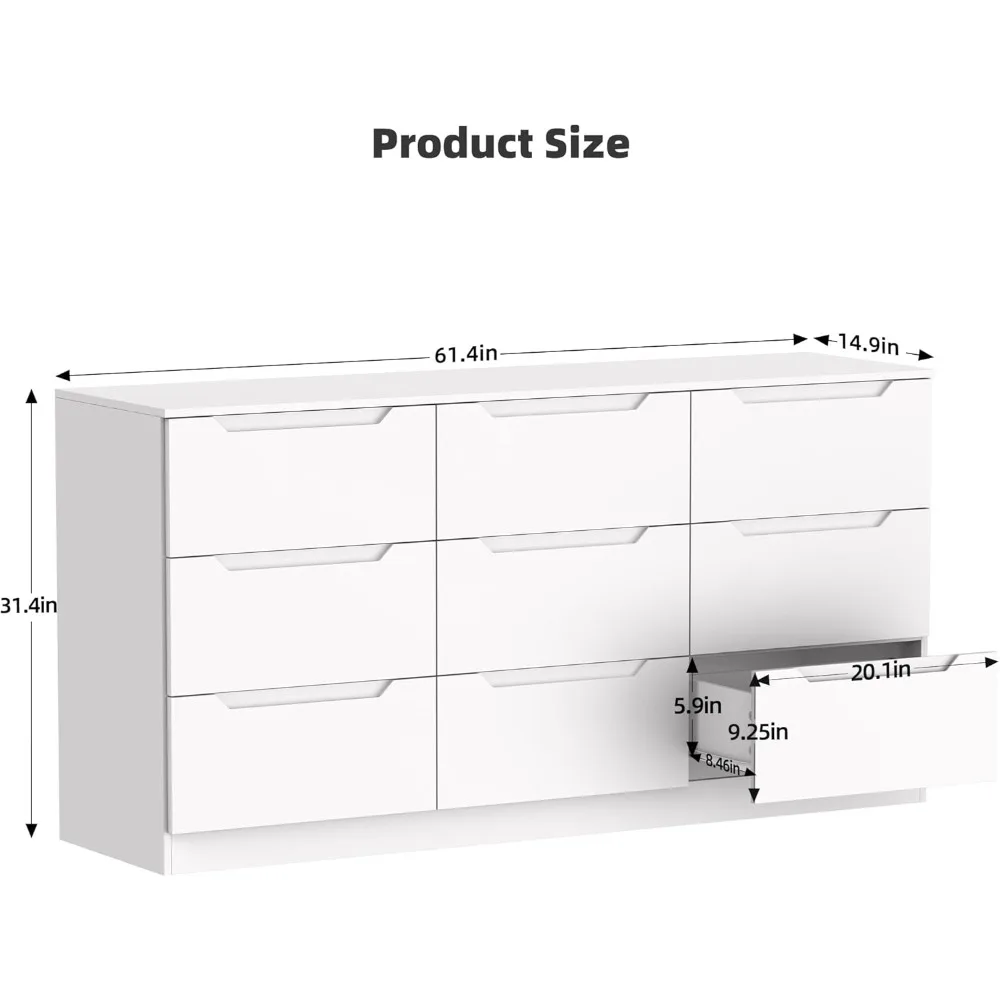 خزانة ذات 9 أدراج، وخزانة ذات أدراج بعرض 62 بوصة، وخزانة تخزين حديثة مع أدراج خشبية كبيرة #2