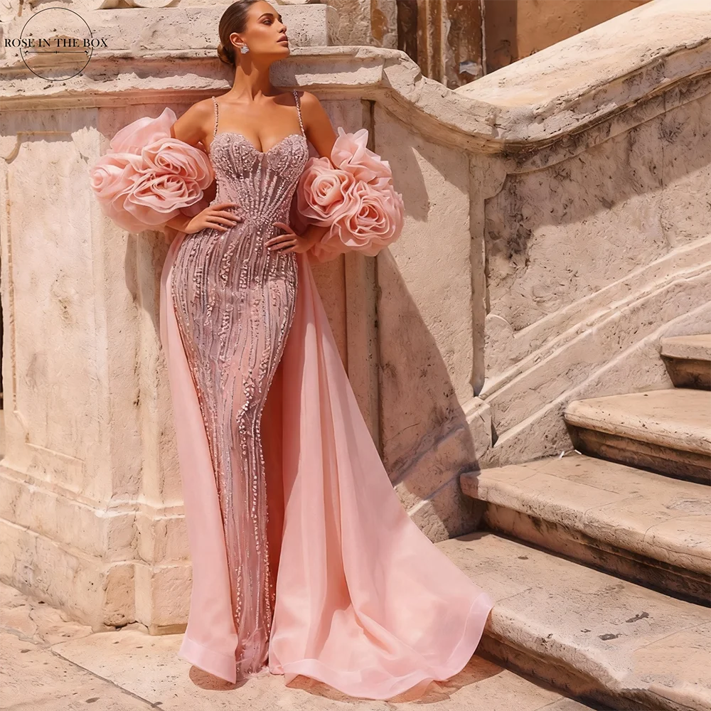 

ROSEINTHEBOX Customized Sweetheart Bodice Evening Dresses with 3D Flowers Shawl Corset Lace Sequin فساتين سهرة