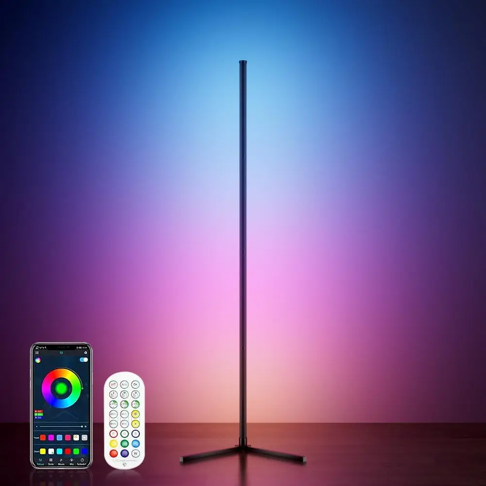 Mexllex RGBIC USB LED Corner Floor Lamp, APP and Remote Control, Color and Brightness Adjustable Light for Dedroom Gifts, Party