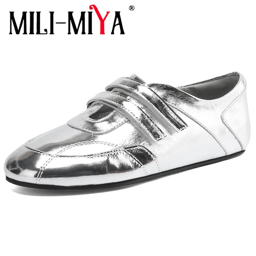 MILI-MIYA Women's Classic Round-Toe Casual Flats:High-Quality Cowhide Leather Plus Sizes 34-42 Shoes Handmade For Ladies