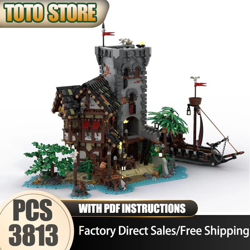 

Moc Building Blocks The Crimson Outpost - a Pirate Island Model Technology Pirate Fortress Model Gift DIY Assembly Holiday Toy