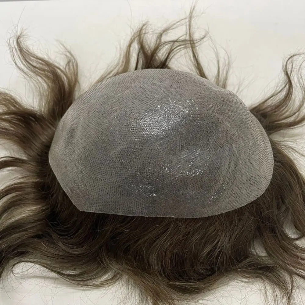 0.06mm Transparent Skin Full PU Hair Toupee for Men Hair Piece 8x10'' Base V-Looped Middle Brown 4# Color
