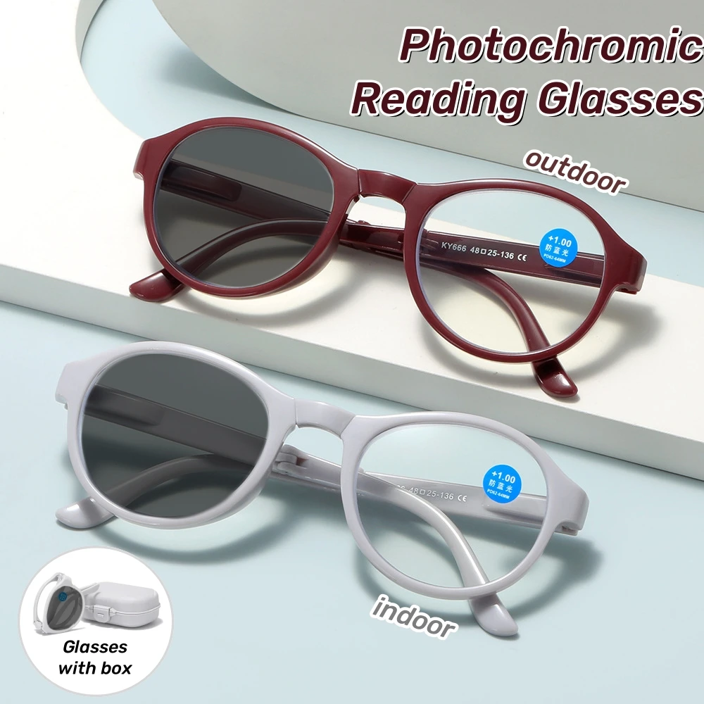 

Fashion Folding Photochromic Reading Glasses High-definition Outdoor Elderly Glasses with Box Anti Blue Light Presbyopia Glasses