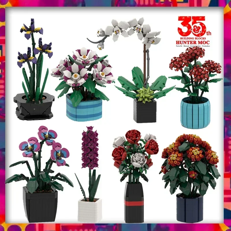 Decoración de flores, florero artístico, regalo para niña, cosas, juguetes para niñas, ramo de flores, bloques de construcción, flores artificiales, Cristo