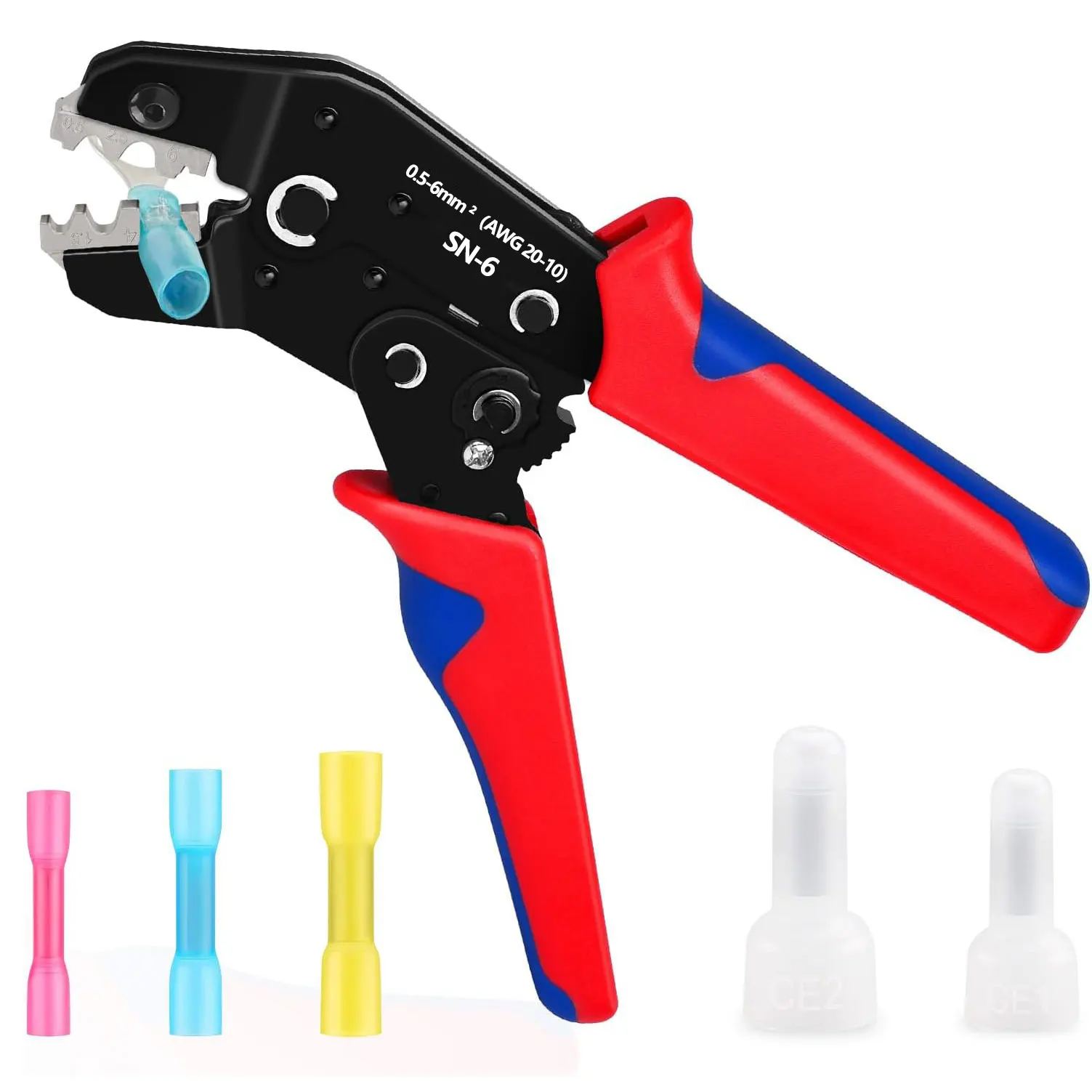 SN-6 Wire Crimping Plier Hand Crimper Tool for Non-Insulated Terminals & Heat Shrink Connectors AWG 20-10 (0.5-6mm²) Crimper