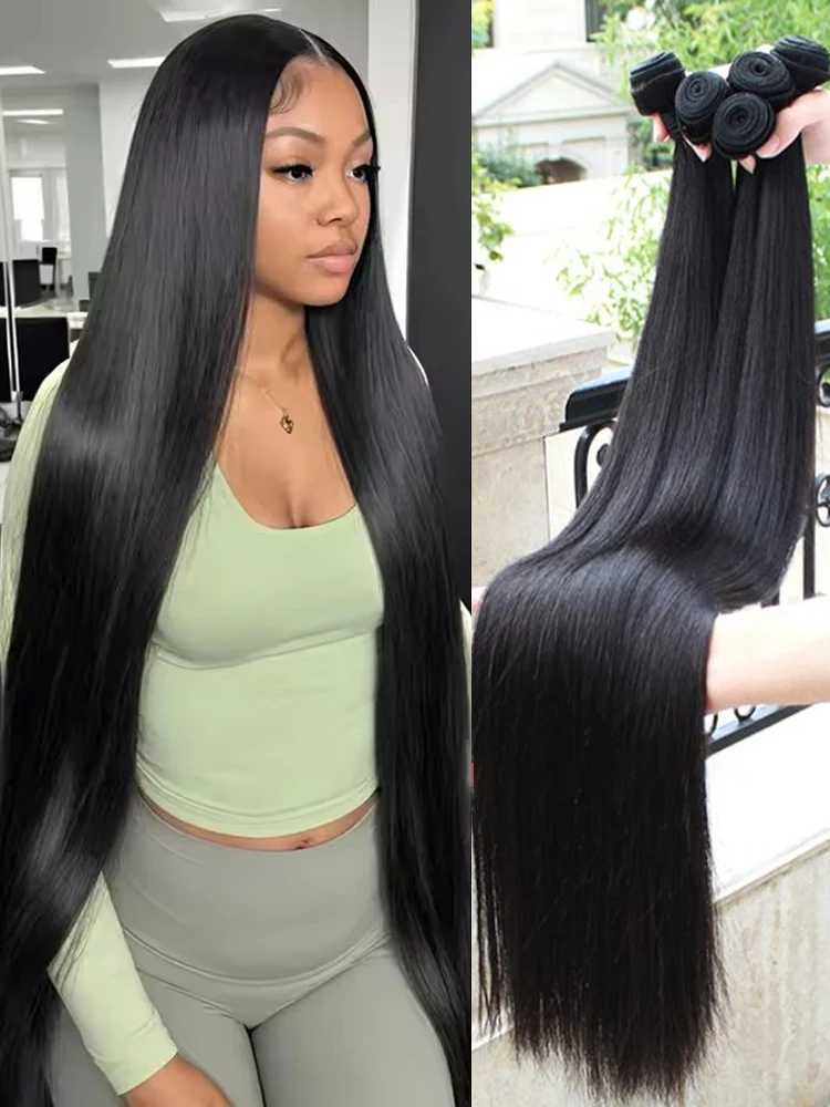 30 40 Inch Bone Straight 100% Weave Human Hair Bundles Raw Hair Extensions Brazilian Natural Black 3 4 Bundle Deals Unprocessed