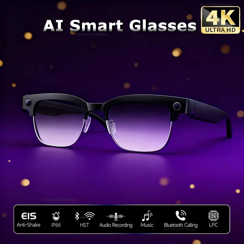 

4K HD Smart Glasses Photochromic AI Photo Object Recognition Camera Music Voice Assistant Dual-Mic AI Translate Glasses