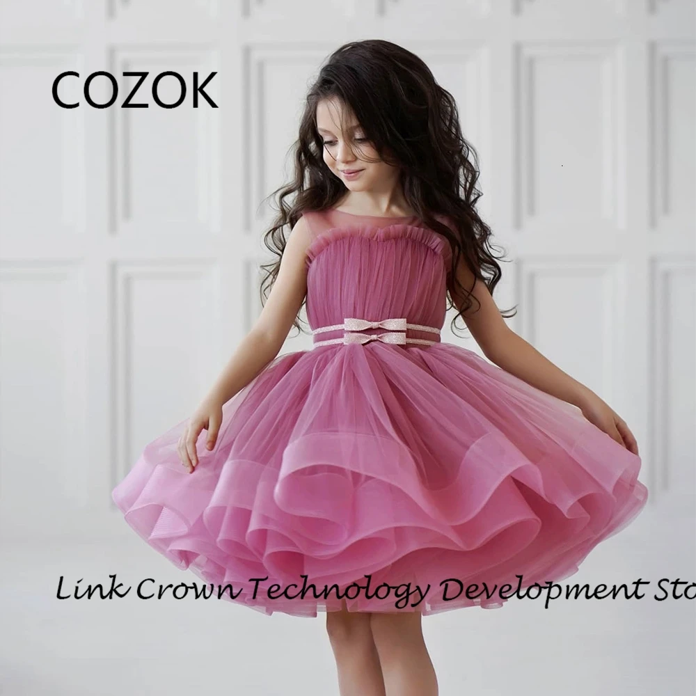 

COZOK A Line Flower Girls Dresses with Soft Tulle 2024 Sleeveless Christmas Dresses for Princess New Knee Length فستان عيد الميل