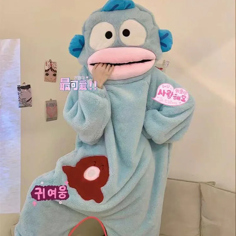 Sanrio dibujos animados Hangyodon mono de franela niñas invierno forro polar grueso cálido ropa de casa usable como prendas de vestir exteriores regalo de Navidad