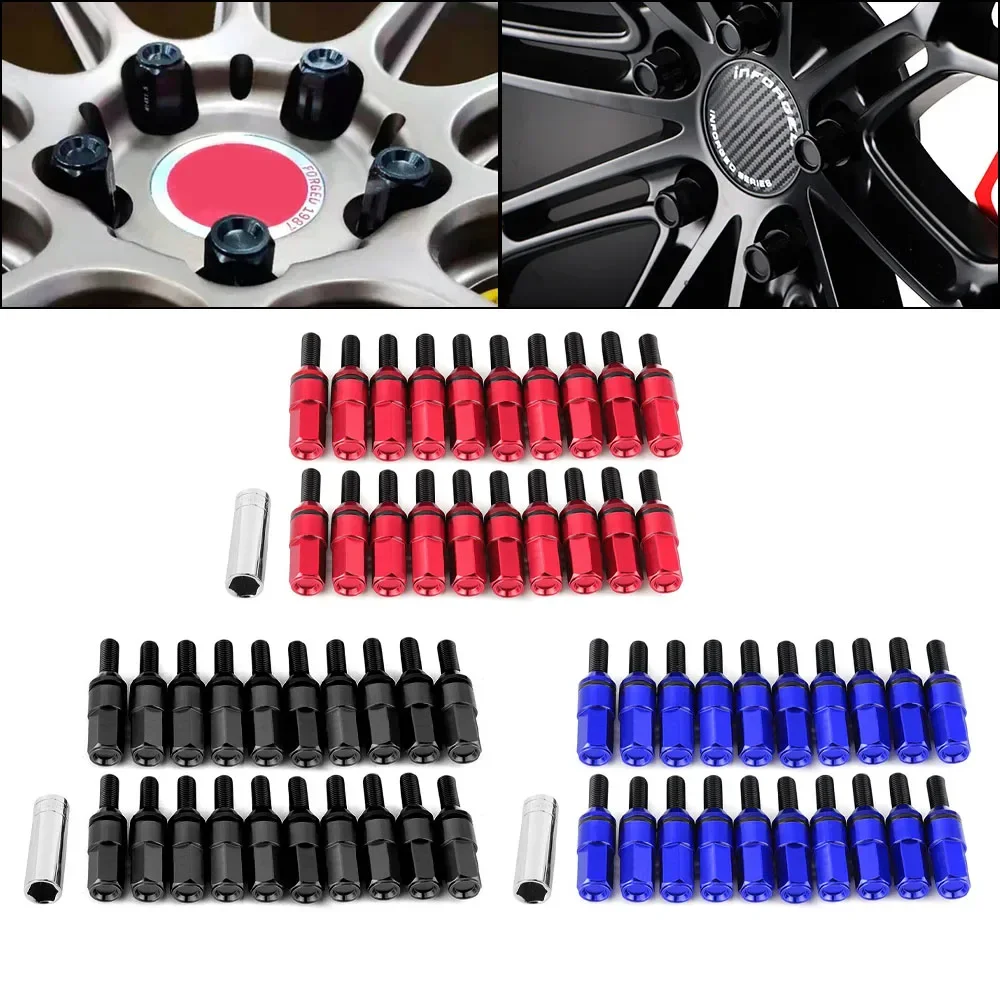 20 Pcs Car Taper Lug Bolt Cone Seat Wheel Bolts Lug Nuts With Caps M12*1.5 M12*1.25 Universal Steel Wheel Lug Nuts For BMW Audi