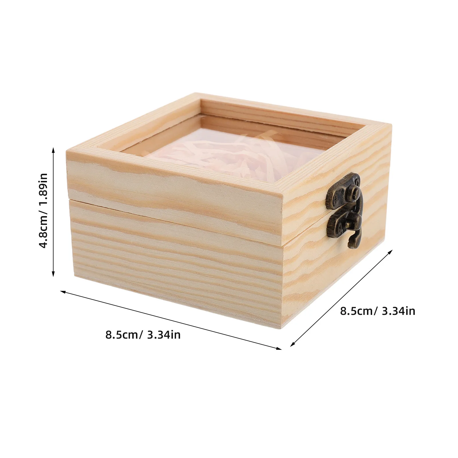 Wooden Jewelry Box Vintage Flip Style Transparent Glass Wood Rustic Raffia Grass Filled Keepsake Organizer Storage