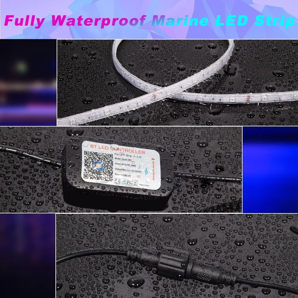 Boat LED Strip Lights 66ft, Marine LED Light Strip 12V App Control, RGB Waterproof Pontoon Boat Light Interior and Exterior