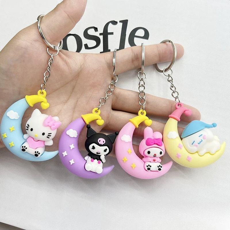 Kawaii Hello Kitty Sleutelhanger Leuke Cartoon Speelgoed Zitten Maan Sleutel Accessoires Desktop Reizen Vrouwen Levert Student Gift Groothandel