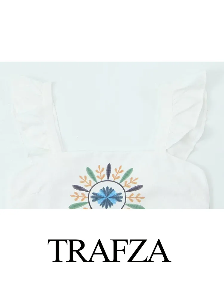 TRAFZA-ملابس علوية نسائية بيضاء بياقة مربعة بدون أكمام وتنورة طويلة بسحاب عالي الخصر ، طقم تنورة نسائية ، بدلات صيفية ، موضة