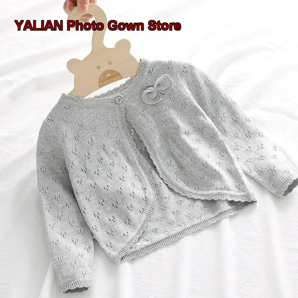 Infant Girls Knit Cardigan Newborn Pure Cotton Round Neck Spring Fine Yarn Soft Skin-Friendly Kids