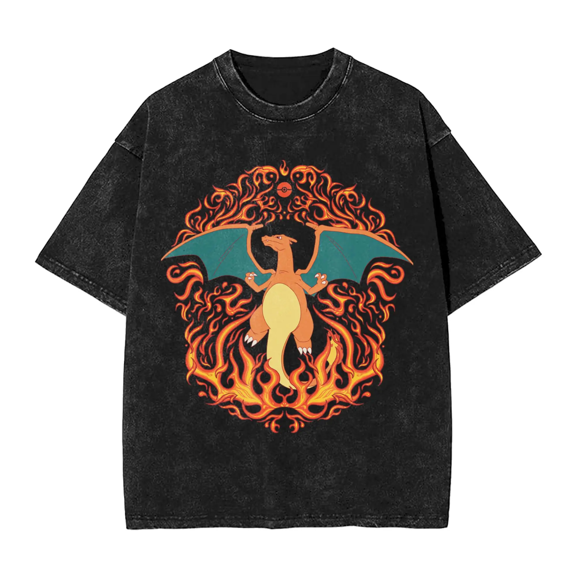 Charizard Fire Type Flames Generation T Shirt for Men Cotton Funny T-Shirts Round Collar  Tees Short Sleeve Tops Plus Size
