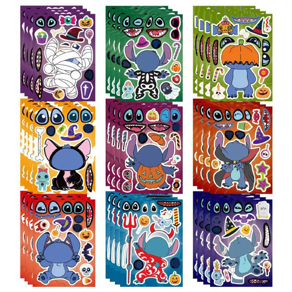 

9/18Sheets Disney Lilo & Stitch Puzzle Stickers Make a Face Create Your Own Kids Toy Cartoon Assemble Jigsaw Children Party Game