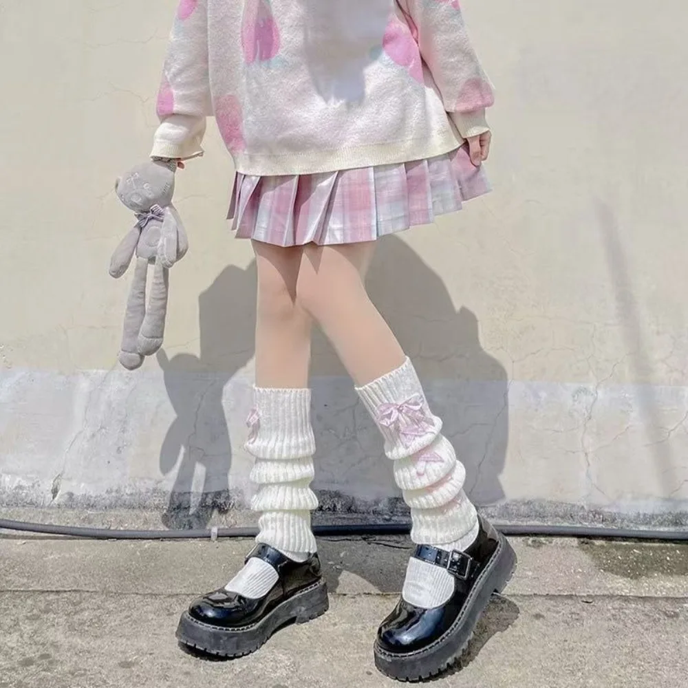 2024 Nuove Donne Autunno Inverno Maglia Manicotti Kawaii Lolita Giapponese Bianco Goth Guanti Senza Dita Harajuku Calze Scaldamuscoli