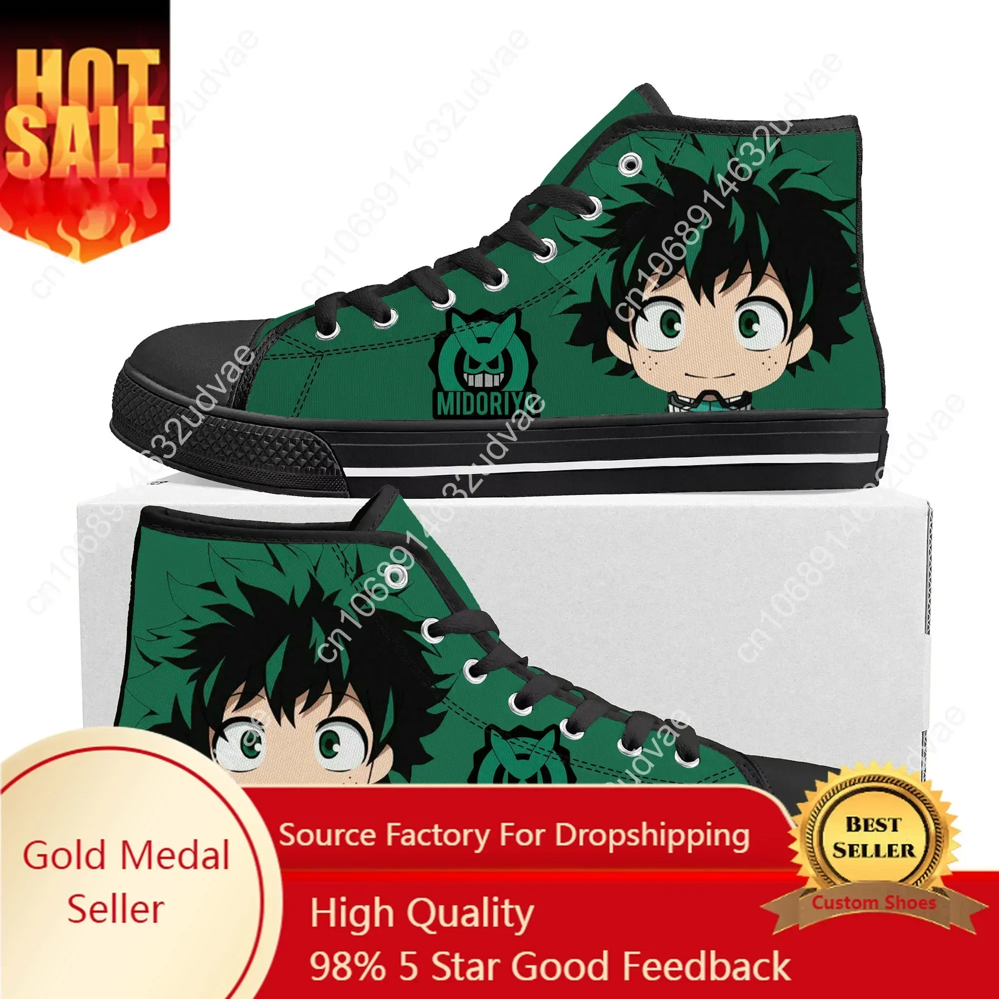 Izuku Midoriya My Hero Academia High Top Sneakers Mens Womens High Quality Canvas Sneaker Couple Shoes Custom Shoe