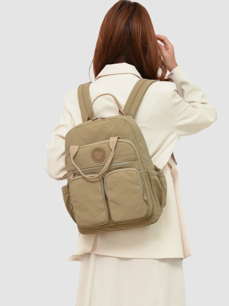 

Casual Ox Cloth Double oulder Bapa Mommy Bag Lightweight Multi-ket Waterproof Travel Laptop Bag Simple Color